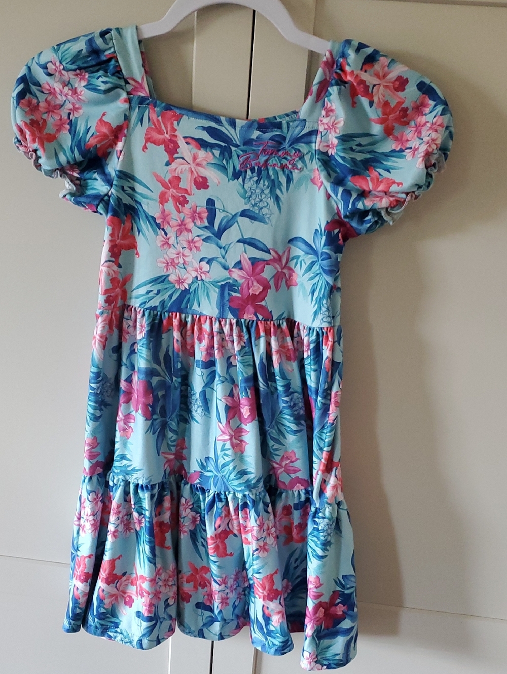 Tommy Bahama Light Blue Floral Puff-Sleeve Dress